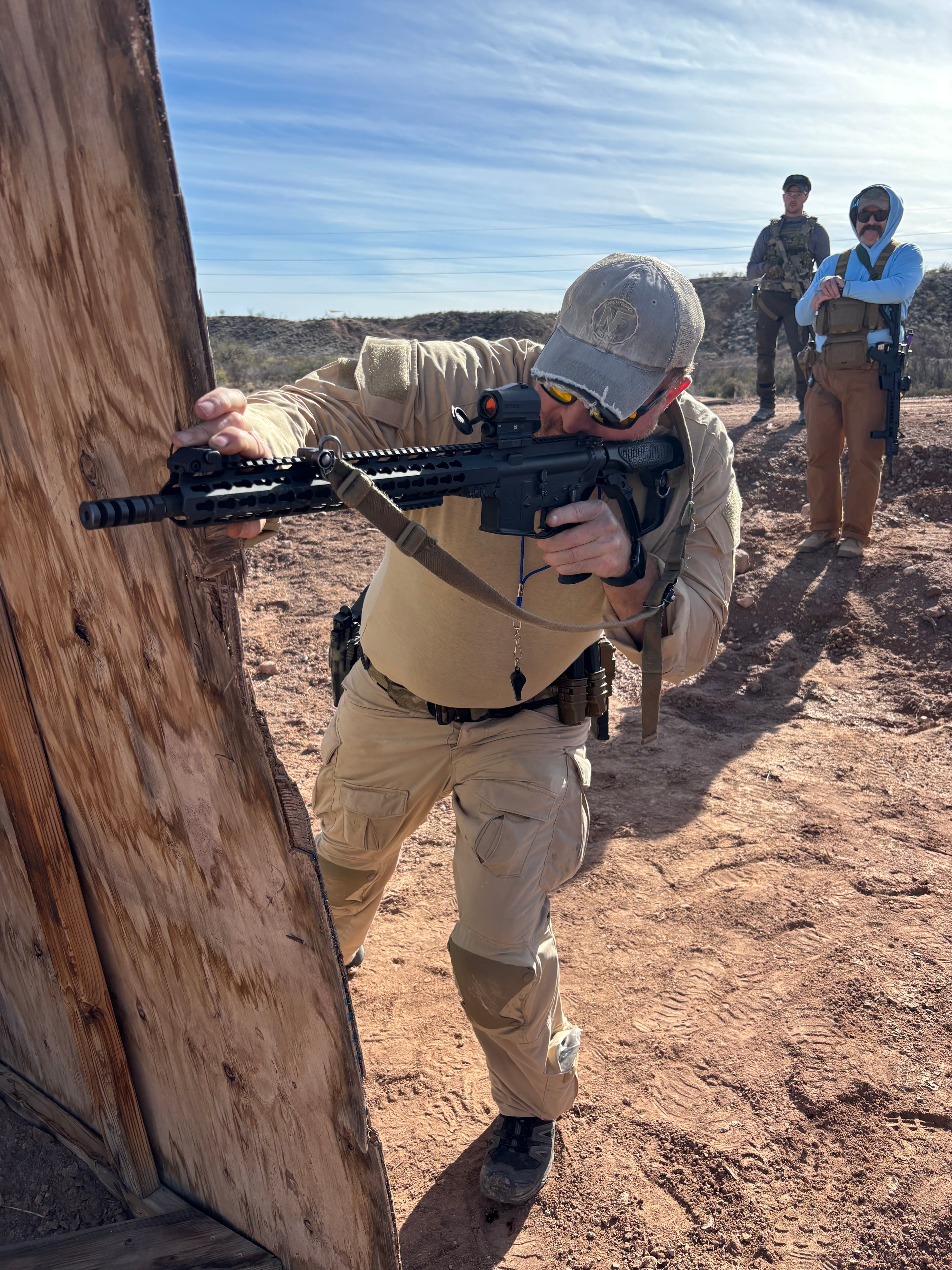 Student running rifle drill at Veritus Shooting Group outdoor range near Phoenix AZ
