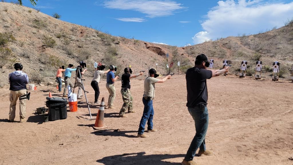 Advanced tactical shooting drills at Veritus Shooting Group outdoor range in Phoenix AZ